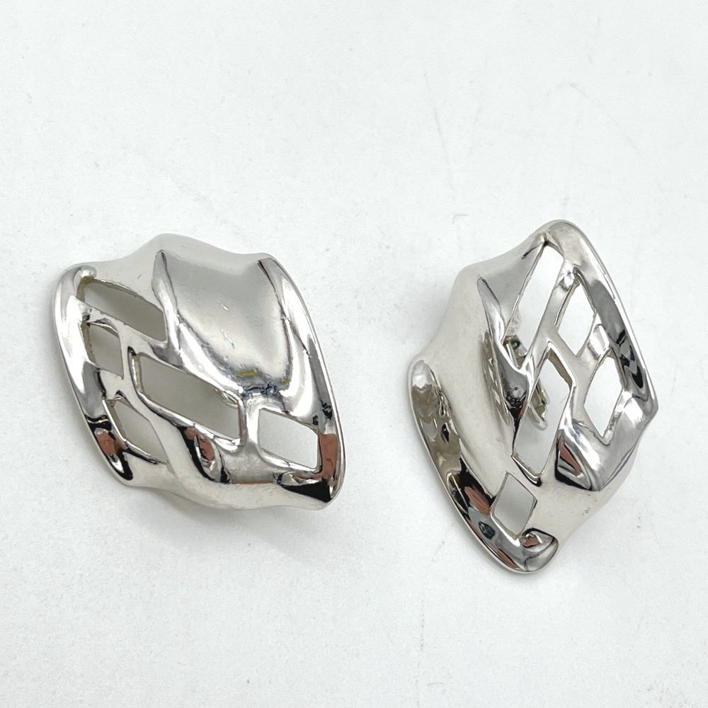 Vintage Trifari Clip On Earrings Silver Tone Geometric Abstract Statement